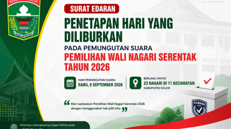 Pilwana Serentak, Masyarakat Solok Diliburkan Tanggal 9 September 2026